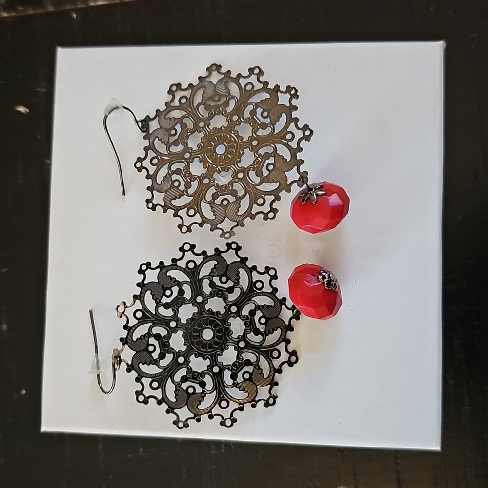 Silver and Red Earrings from Dillards